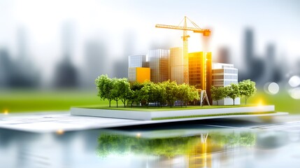 Sustainable Green Building with Integrated Civil Engineering Solutions, Modern Architecture and Copy Space for Text