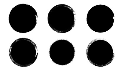 Set of black grunge circles shapes on a white background. Paint brush stamp collection