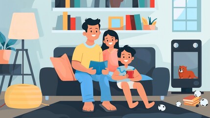 Family Enjoying a Relaxing Evening Together at Home