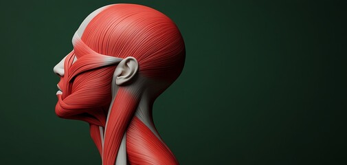 Closeup of the scalene muscles in the neck, focusing on their involvement in elevating the first and second ribs during deep inhalation, anatomy, respiratory accessory muscles