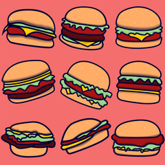 Burger collection of junk food vector illustration