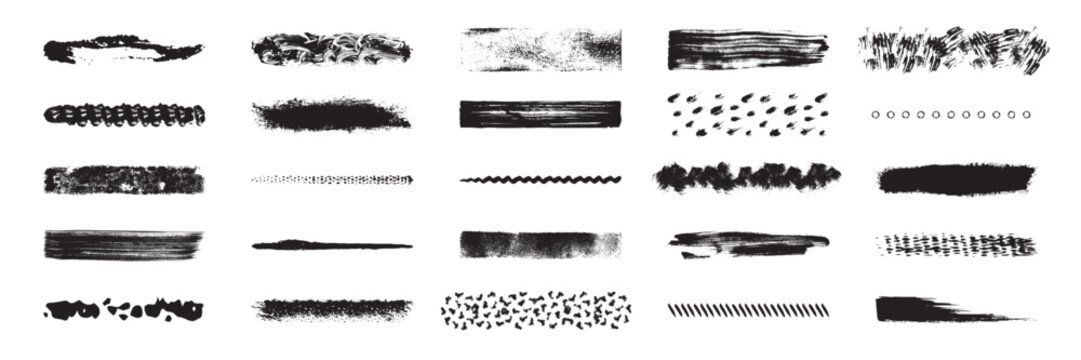 Black set paint, ink brush, brush strokes, brushes, lines, frames, box, grungy. Grungy brushes collection. Brush stroke paint boxes on white background - stock vector.