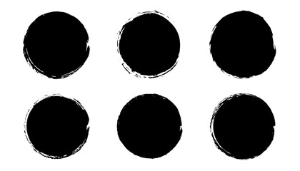 set of black round banners - brush painted circle on white background