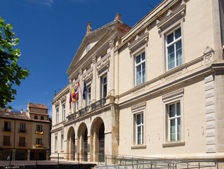 Palencia, Spain. July 8, 2024. Side view of the City Hall of Palencia located in the main square.
