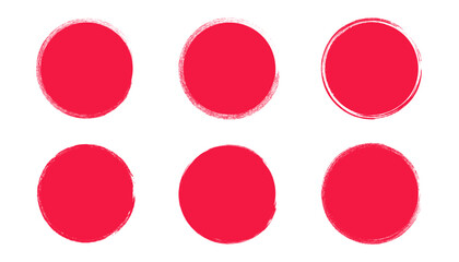 Set of red round banner - brush painted circle on transparent background