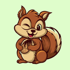 SQUIRREL HOLDING ALMOND VECTOR ILLUSTRATION