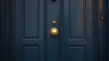 Closeup of a Blue Door with Golden Hardware