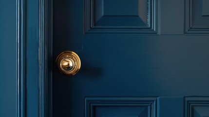 Close-up of a Blue Door with Gold Hardware