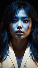 Enigma in Blue: A Portrait of Serene Intensity