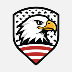 Bald eagle with an american flag vector illustration.