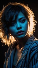 Mystique in Blue: A Cinematic Portrait of Style and Shadows