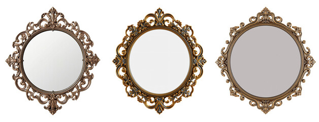 set of Ornate Vintage Baroque Mirror wooden Frame isolated on transparent background.generative AI