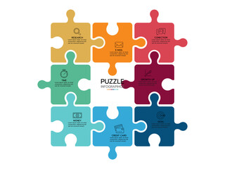 Infographic template. Concept 8 pieces of puzzle with icons.