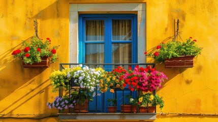 Fototapeta premium Colorful Balcony with Flowers