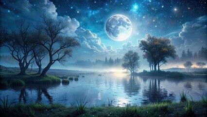 Mystical and enchanting night scene under the moonlight, moon, night, sky, stars, mystical, enchanting, serenity