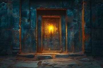 Hidden chamber illuminated by a single flickering candle A scholar deciphers cryptic symbols from the Book of Thoth uncovering secrets of the occult world