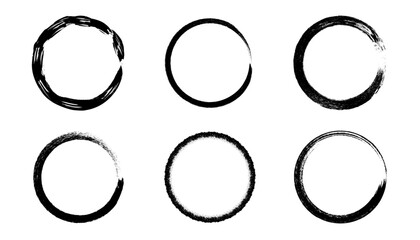 Circle frame set. Ink paint brush stain. Vector illustration.