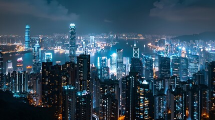 Obraz premium Hong Kong Skyline at Night, a Stunning Cityscape
