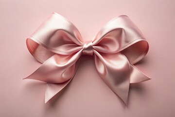 A delicate, satin-finished pink gift bow with intricate folds and a subtle sheen, artfully isolated on a soft, pastel pink background for maximum visual appeal.