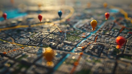 Close-up view of a map with numerous pushpins