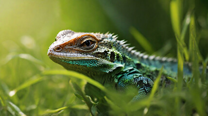 Obraz premium reptile in nature with blurred background and green color