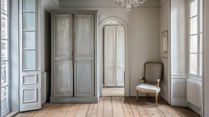 大きな木のドアのある部屋