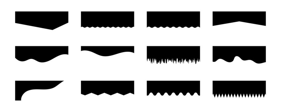 Website border, web page divider shapes. Geometric and organic separator headers for graphic design template - app, banner, page, poster, menu. Isolated Vector Illustration. EPS 10 - Powered by Adobe