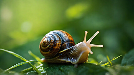 snail in nature with blurred background