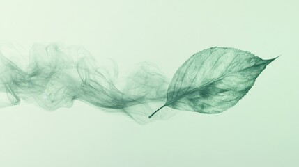 Obraz premium Misty Light Green Background with Abstract Gray Ink Leaf Design.