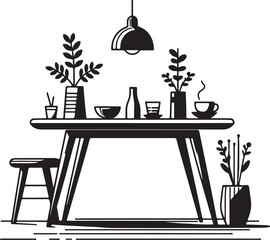A Table and Chair silhouette vector art illustration