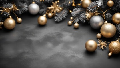 merry christmas background , copy space, black and white monochromatic palette, grey scale, golden hour glow, ai