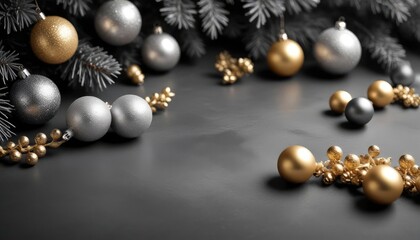 merry christmas background , copy space, black and white monochromatic palette, grey scale, golden hour glow, ai