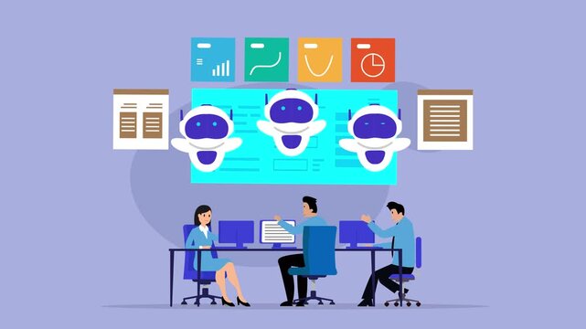 Business people metting with chat bot cartoon animation
