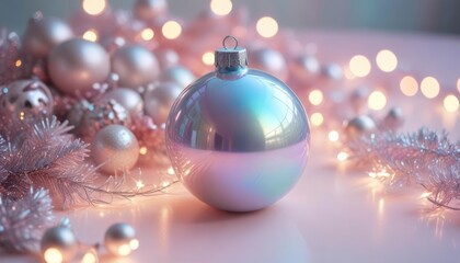 merry christmas decoration, high detail, pastel, soft tones, iridescent style, bright and reflective atmosphere light effects, holographic background, ai
