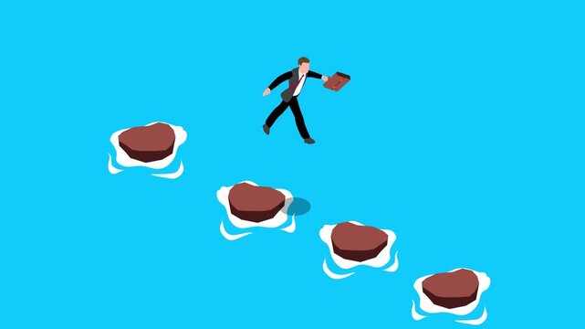 Stepping stones to success, progress or milestone pathway to success 3d animation cartoon