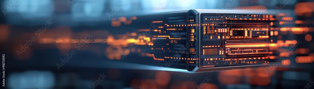 Poster futuristic digital circuit board with glowing lights and intricate patterns illustrating advanced te