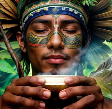 Ayahuasca Man Drinking Ceremonial yage