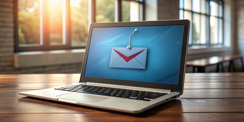 Dangerous phishing email on laptop screen, revealing personal data theft attempt by cyber criminals, highlighting the risk of malware infections and online identity theft.