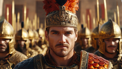 Majestic Persian King with Army Before Him in Cinematic Style