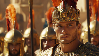 Majestic Persian King with Army Before Him in Cinematic Style