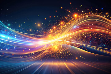 Naklejka premium Abstract Background with Swirling Glowing Lines and Sparkling Particles