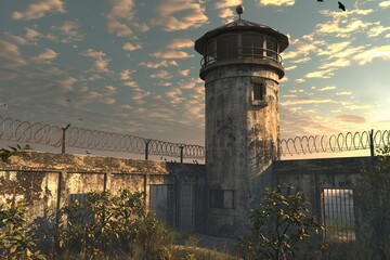 ai generative abandoned prison watchtower