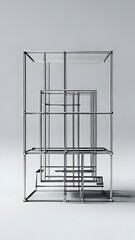 A minimalist 3D rendering of a wireframe structure composed of lines and planes, set against a neutral background, emphasizing simplicity and elegance.