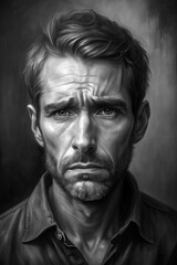 Melancholic Oil Painting: Portrait in Grayscale Generative AI
