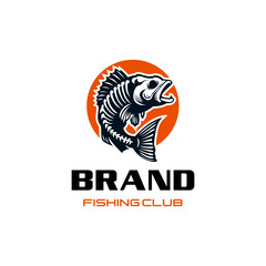 Skeleton Bass Fish Logo Design Suitable For Fishing Group 