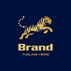 Gold Jumping Tiger,Golden Predator Logo Design 