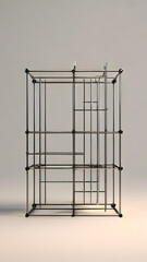 A minimalist 3D rendering of a wireframe structure composed of lines and planes, set against a neutral background, emphasizing simplicity and elegance.