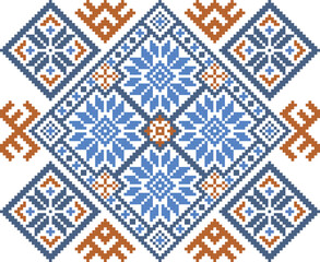 Blue and Brown Geometric Cross-Stitch Pattern