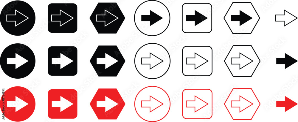 Poster simple arrow symbol. stroke and fill arrow art. circle polygon rectangle on arrow symbol vector illustration.