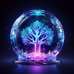 The image could be named Futuristic Tree of Light Bulbs, Glowing in a Starry Night